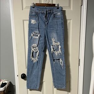 SHEIN Distressed Blue Jeans Straight Leg